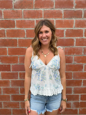 White & Blue Floral Tank