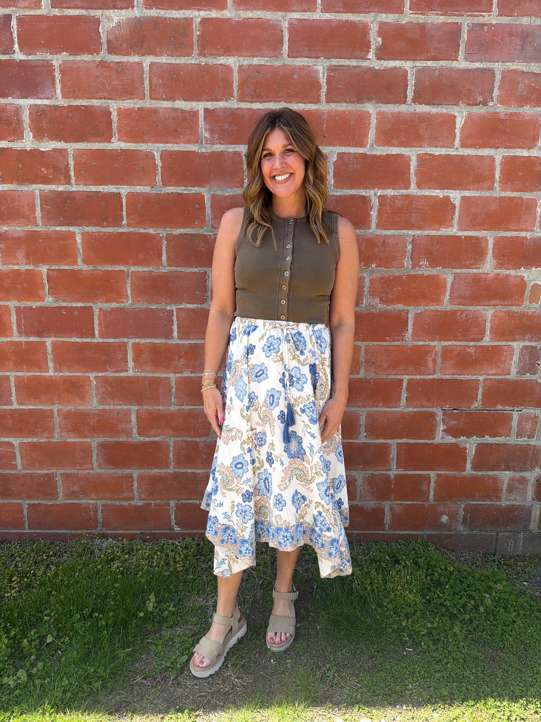 Boho Babe Blue Floral Midi Skirt