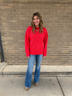 Oversized Crew Sweater - Red