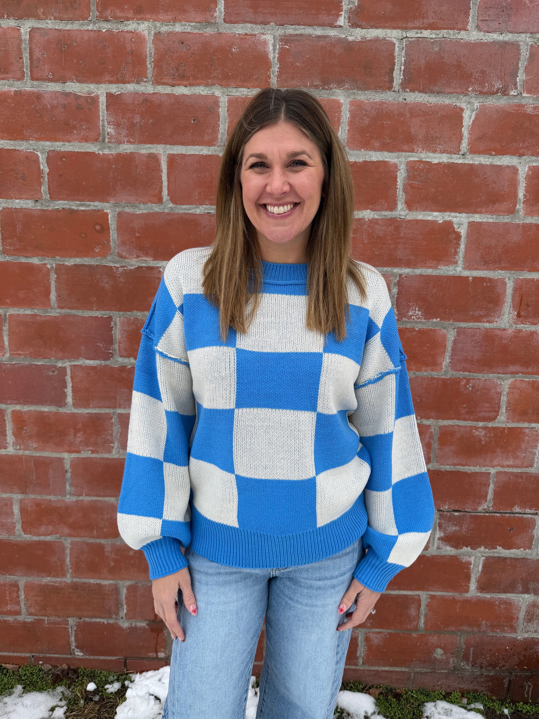 Bold In Blue Checkered Sweater