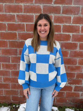 Bold In Blue Checkered Sweater