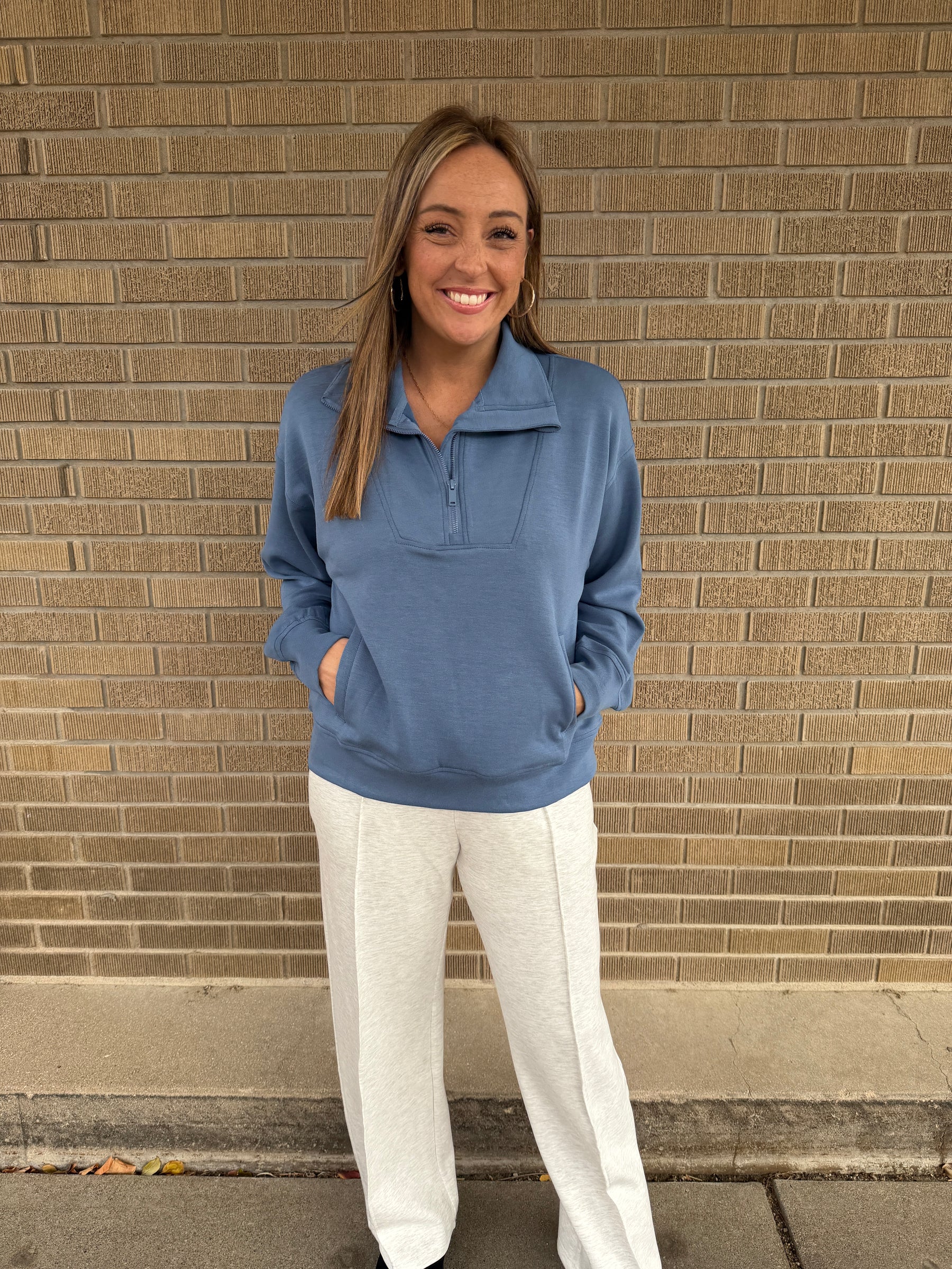 Modal Zip Up Pullover - Paradise Blue