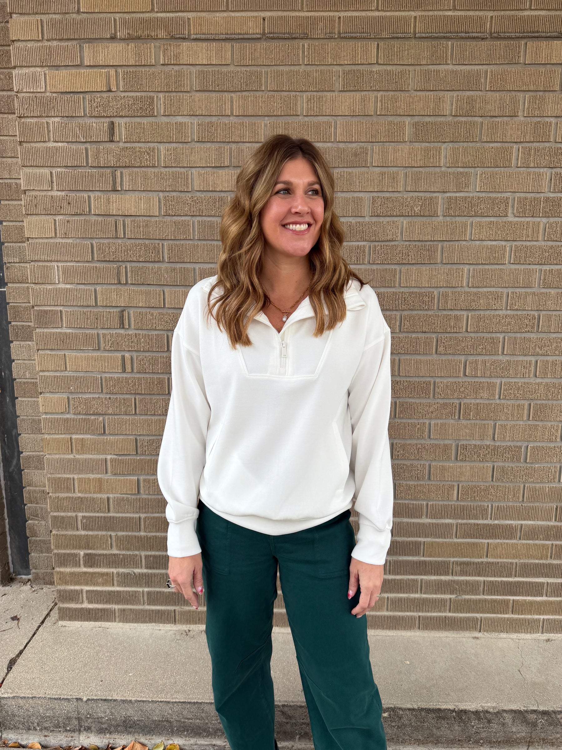 Modal Zip Up Pullover - Cream