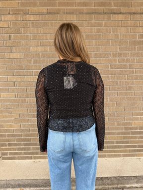 Black Rhinestone Lace Top