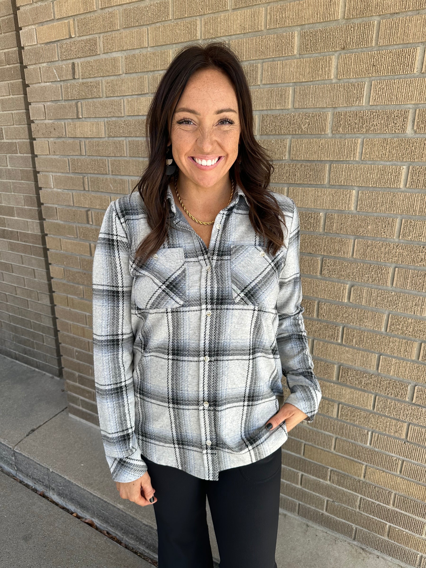 Lewis Top - Black Grey Plaid