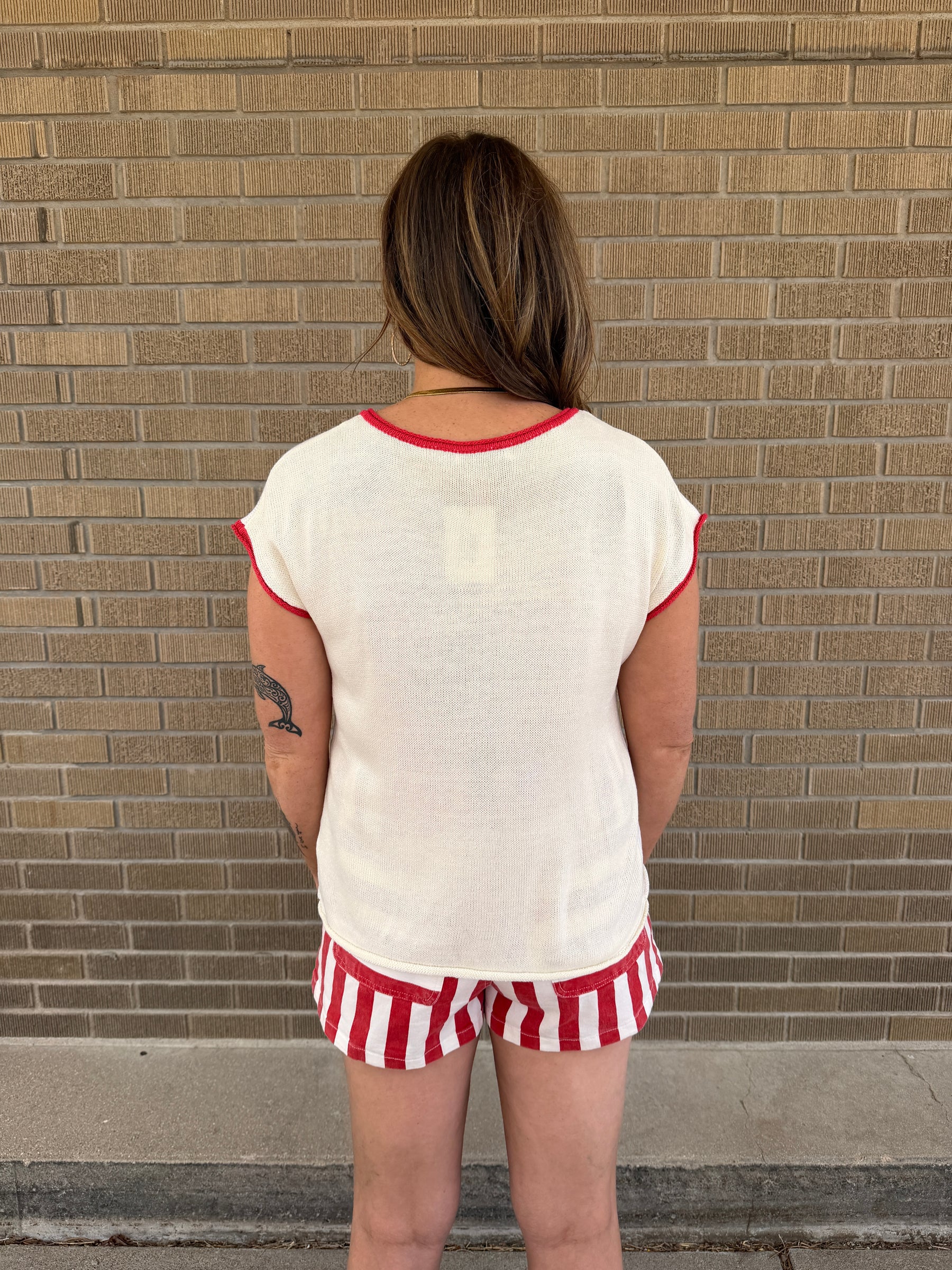 Pop of Red Sweater Top
