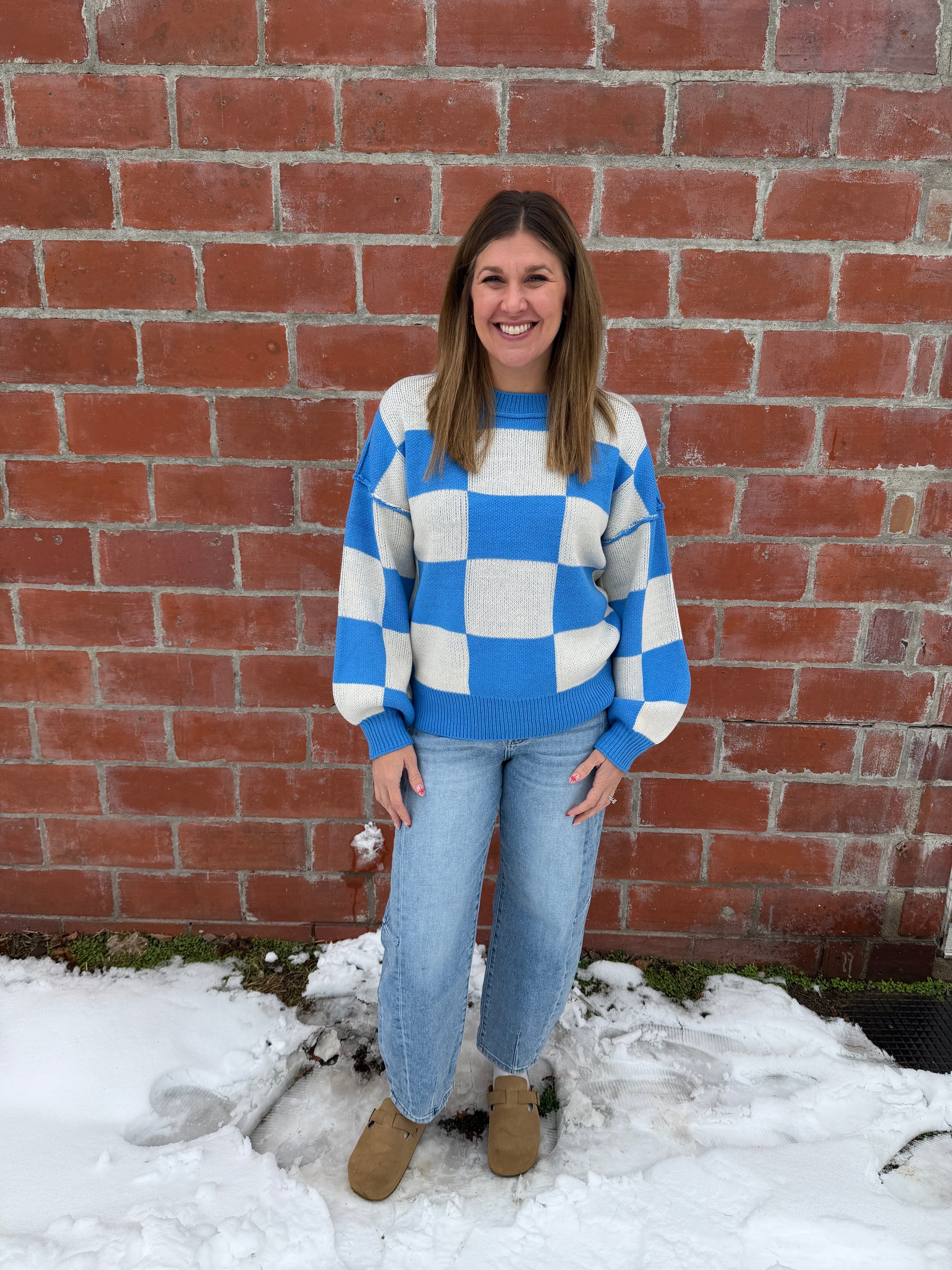 Bold In Blue Checkered Sweater
