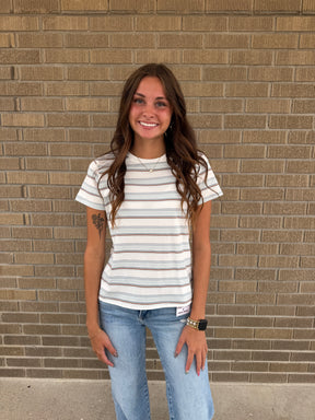 Asher Tee - Cream Blue Stripe