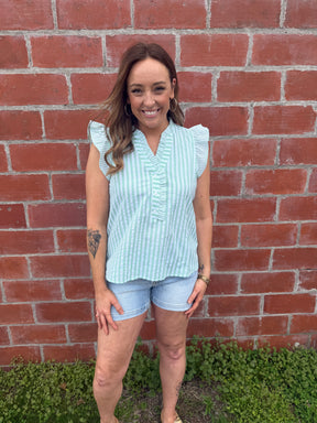 Seersucker Sage Top