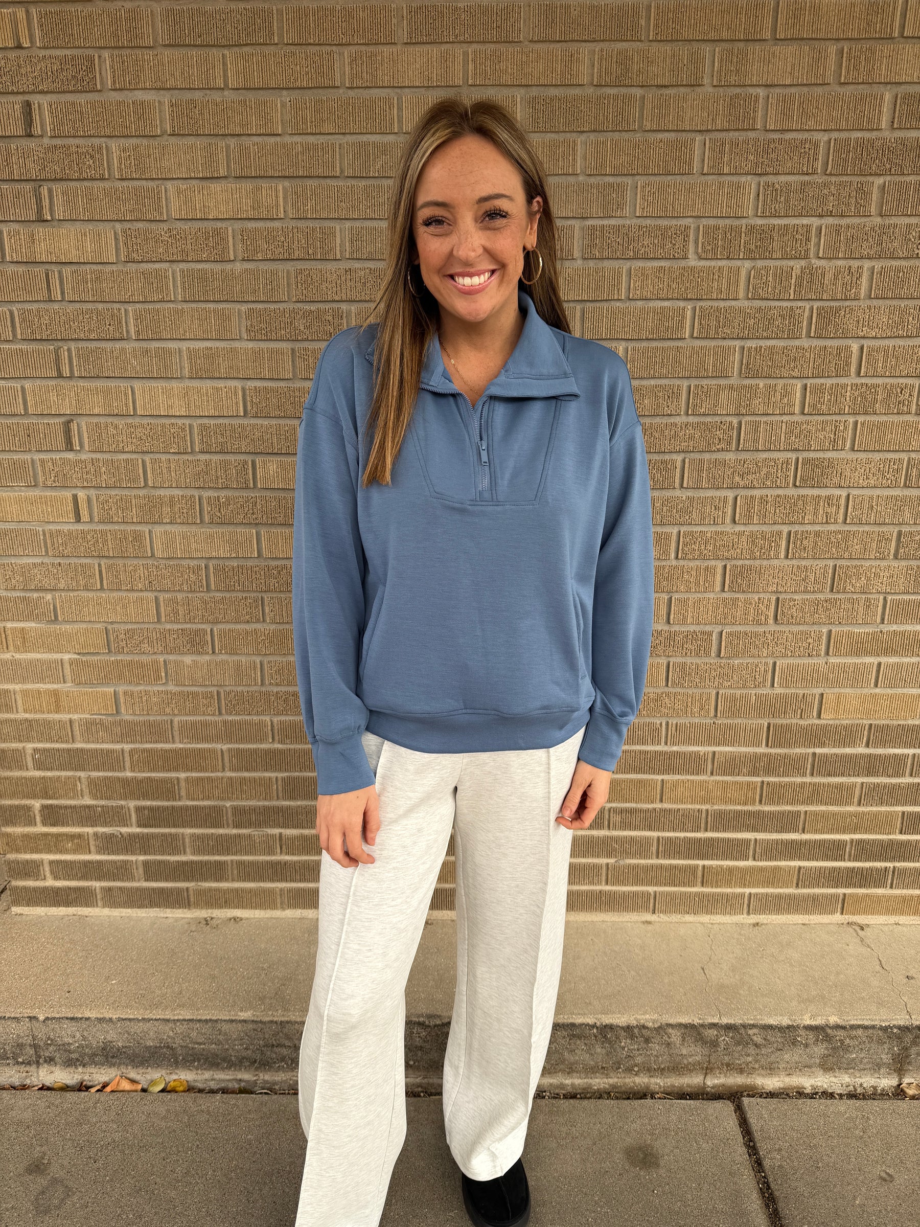 Modal Zip Up Pullover - Paradise Blue