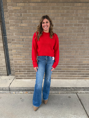 Classic Knit Crop Sweater - Red