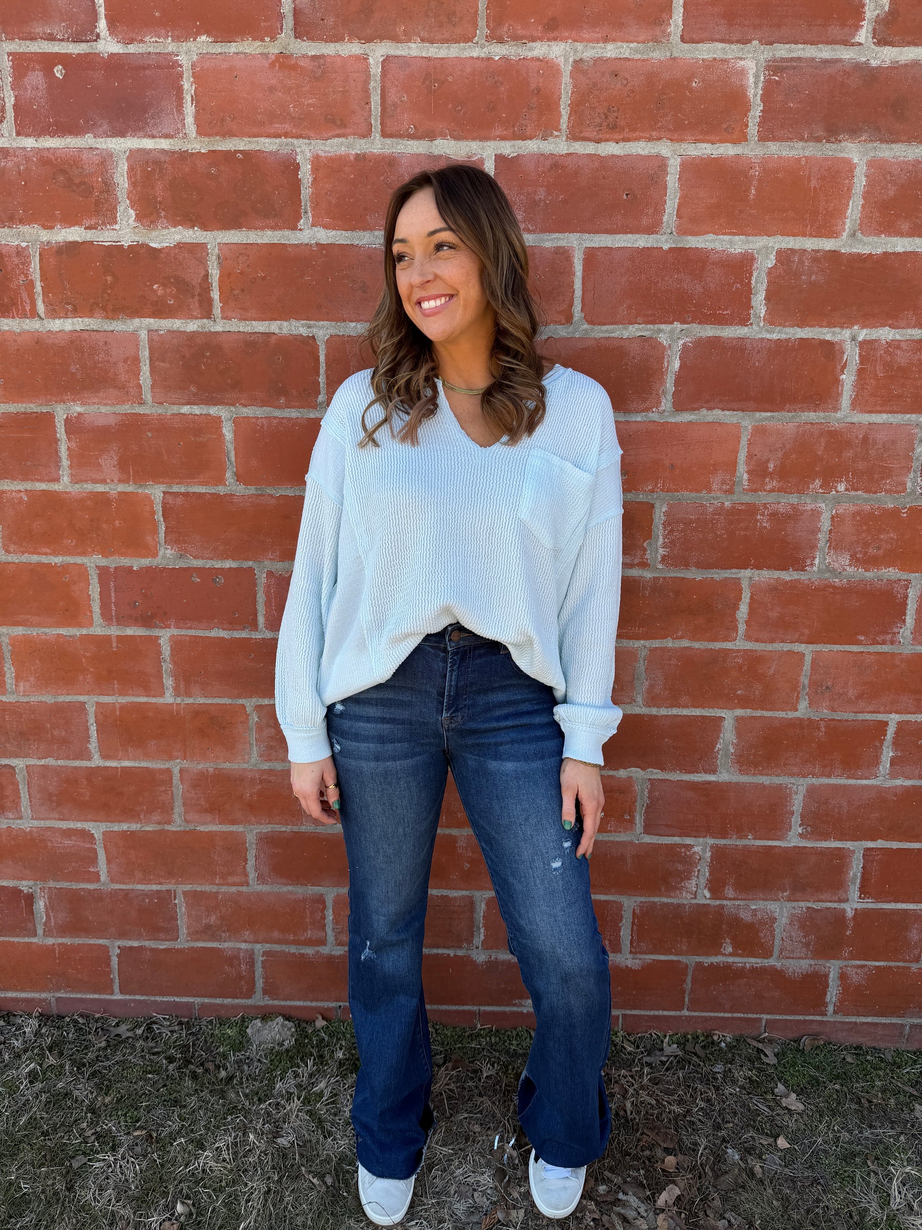 Ribbed Knit Long Sleeve - Baby Blue