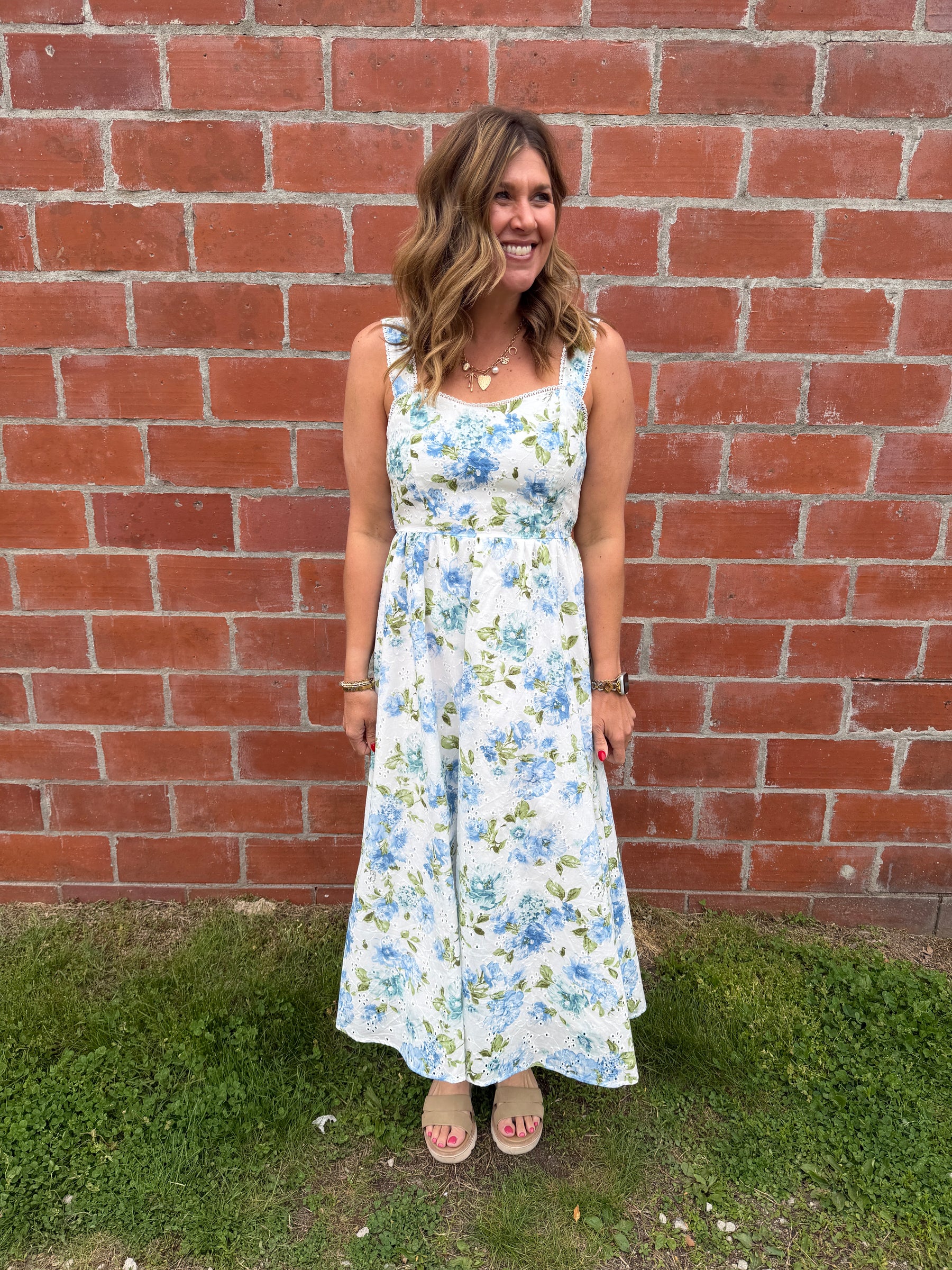 Blue Floral Midi Dress