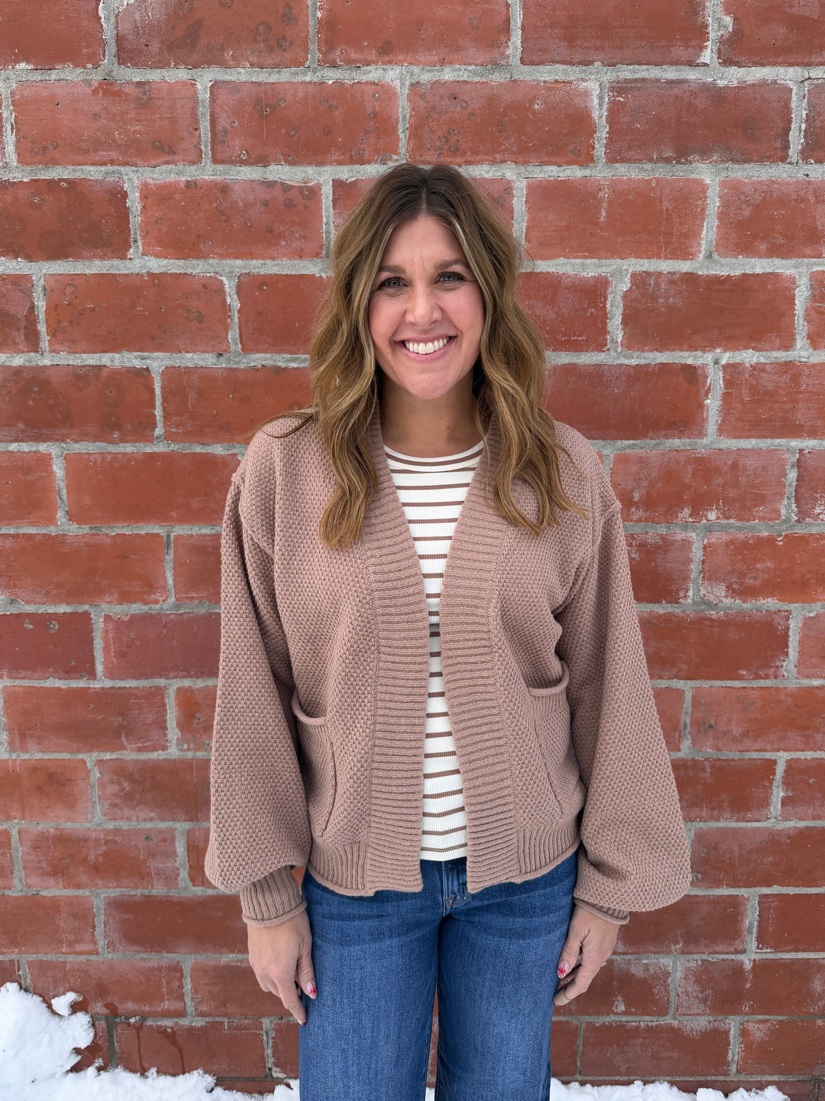 Waffle Knit Cardigan - Taupe