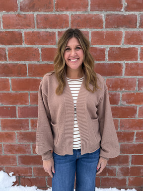 Waffle Knit Cardigan - Taupe