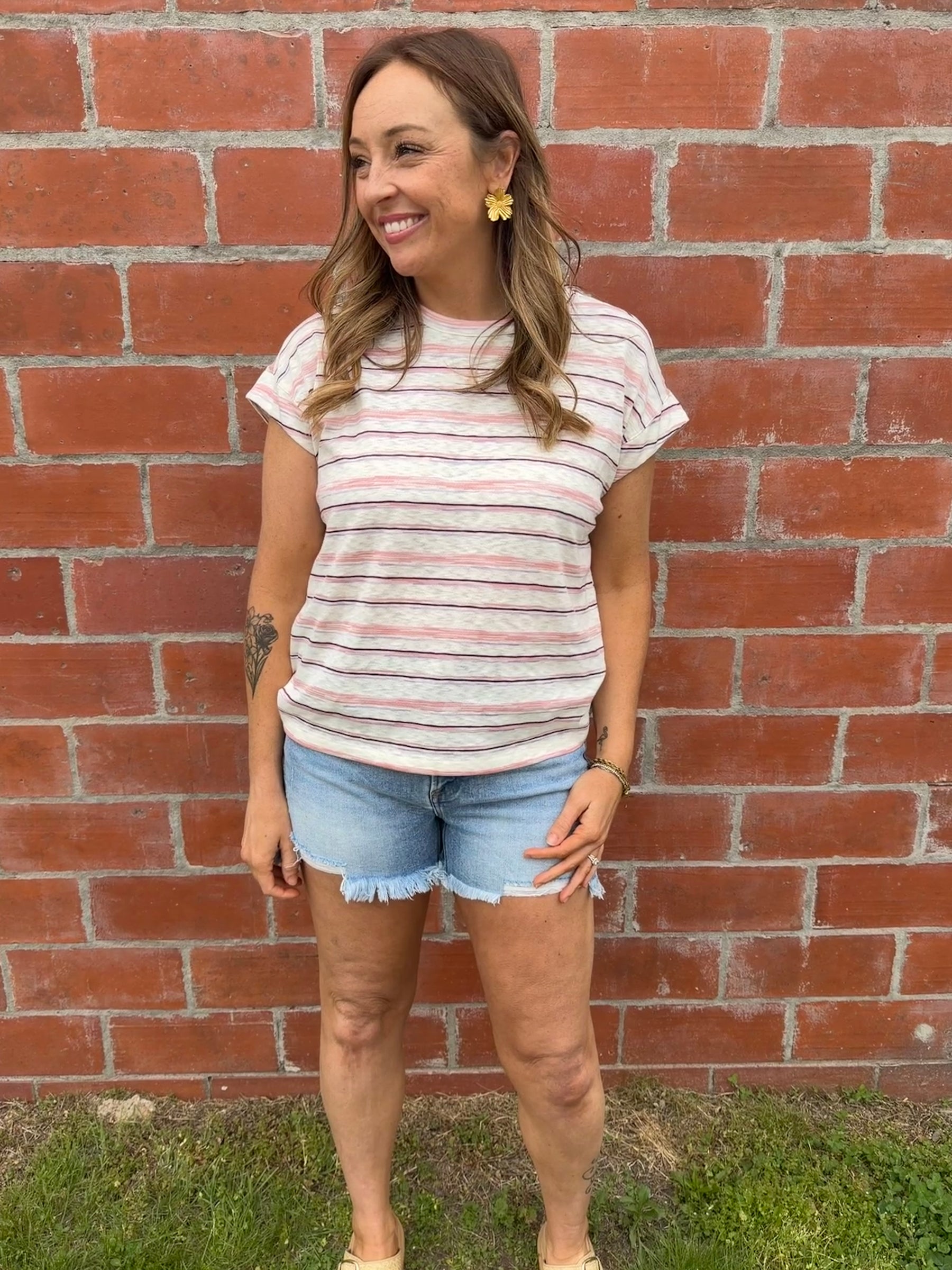 Pink Stripe Oversized Crew Top