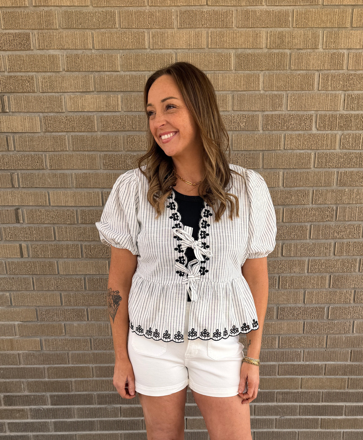 Tie Front Detailed Stripe Top