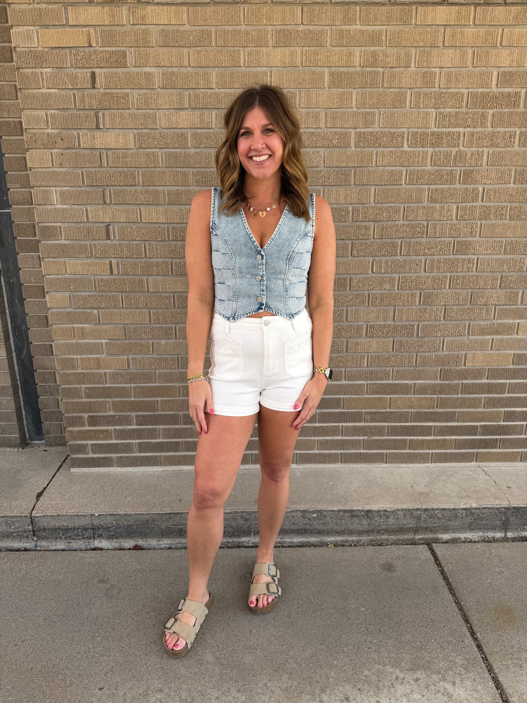 Checkered Denim Vest
