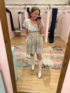 Blue and Yellow Floral Dress