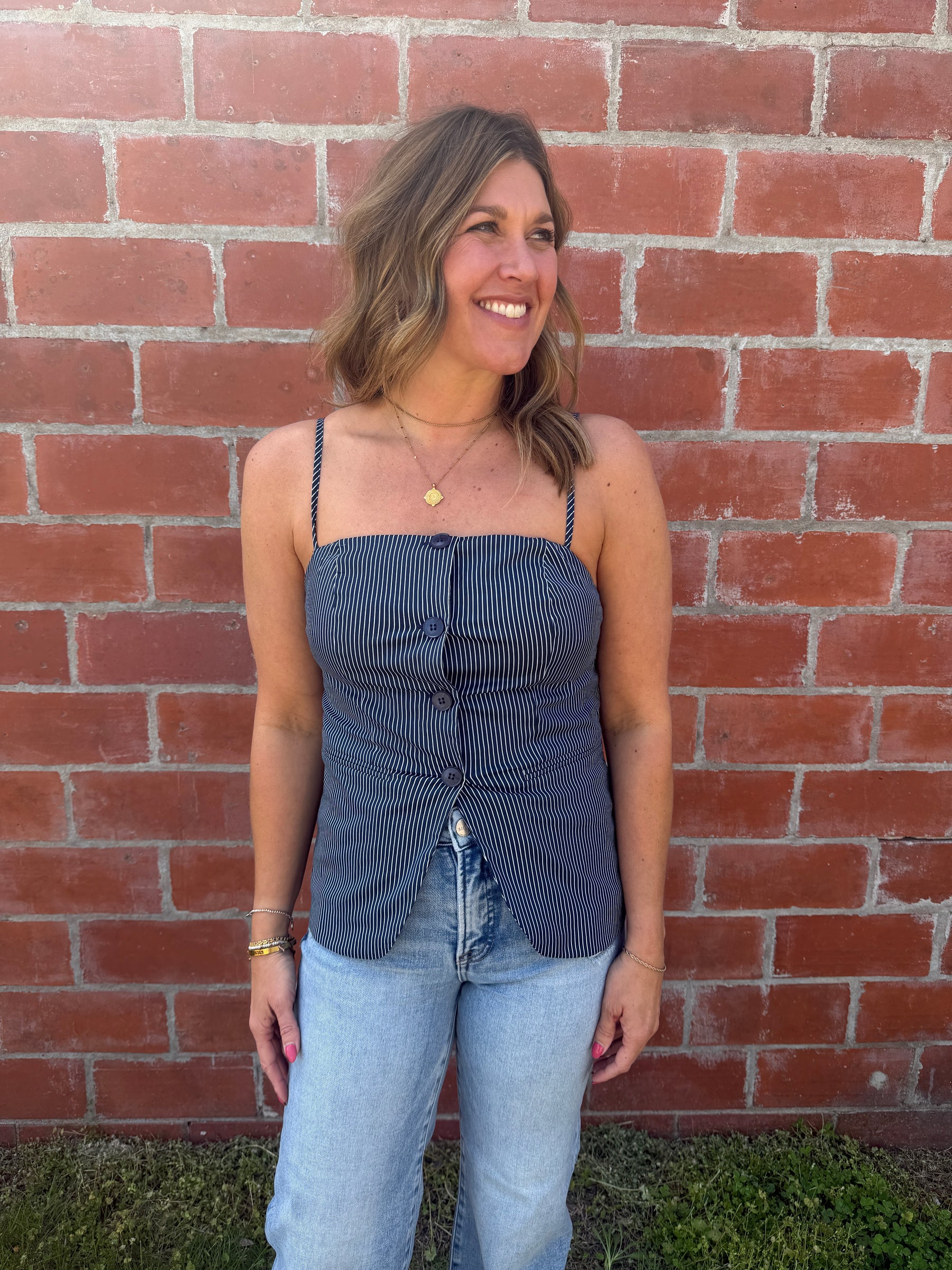 Navy Pinstripe Tank