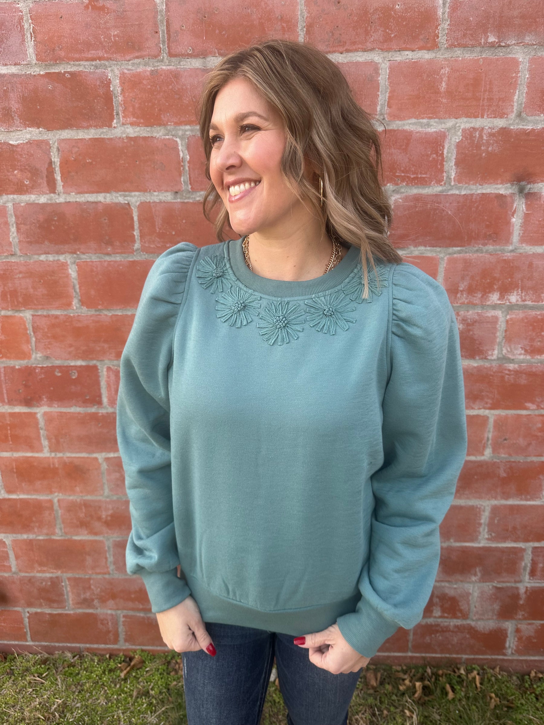 Dusty Jade Floral Sweater
