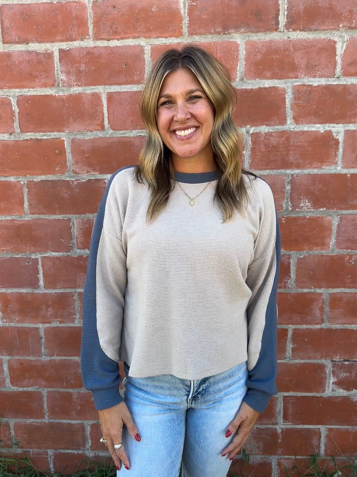 Cloudy Knit Color Block - Denim