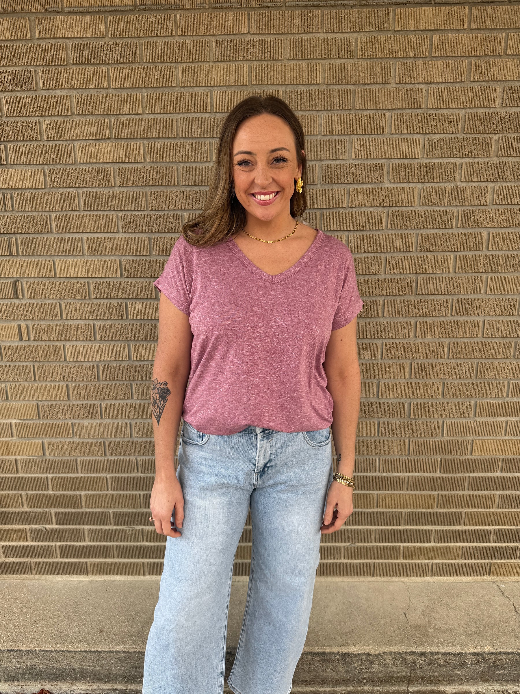 Mauve V Neck Tee