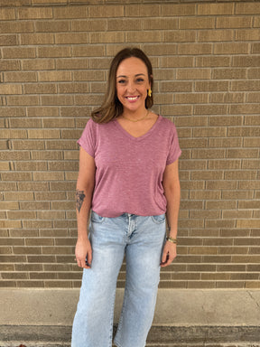 Mauve V Neck Tee