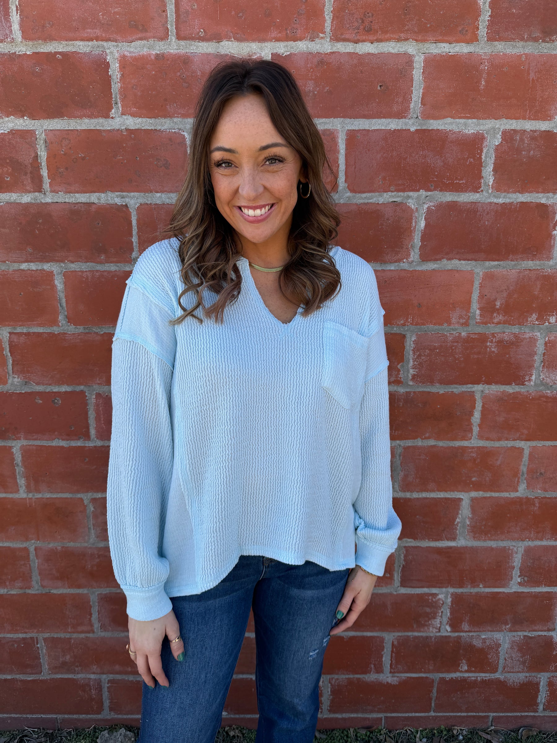 Ribbed Knit Long Sleeve - Baby Blue