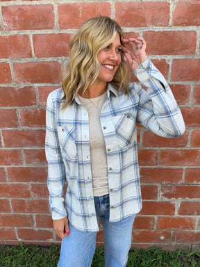 Lewis Top - Cream Blue Plaid