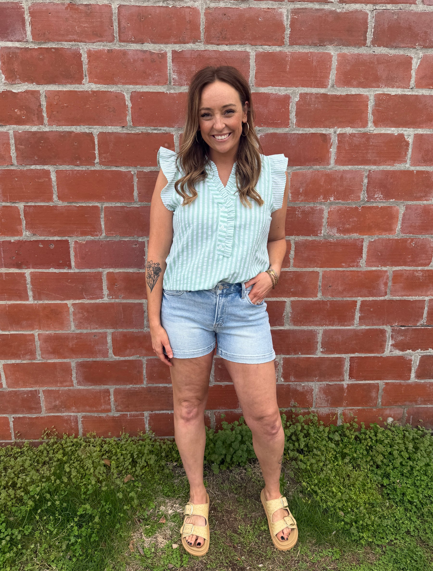 Seersucker Sage Top