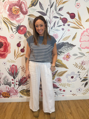 Cloudy Knit Blue Stripe Top