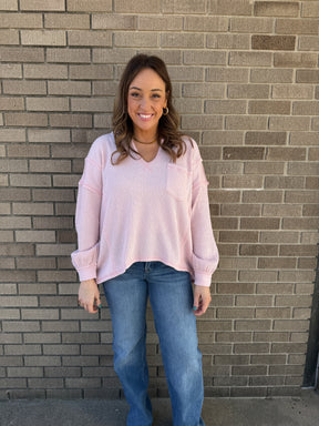 Ribbed Knit Long Sleeve - Light Pink