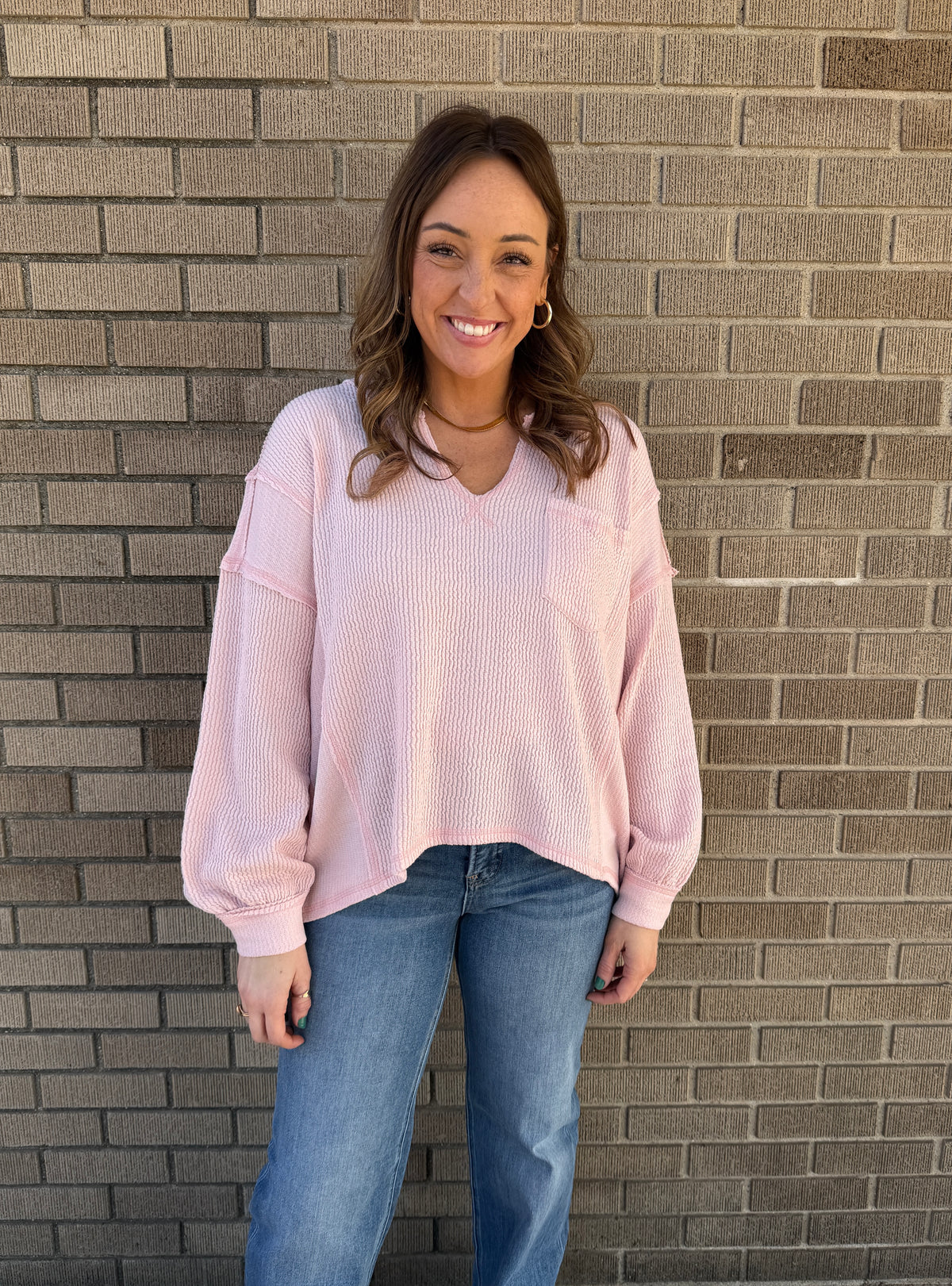 Ribbed Knit Long Sleeve - Light Pink