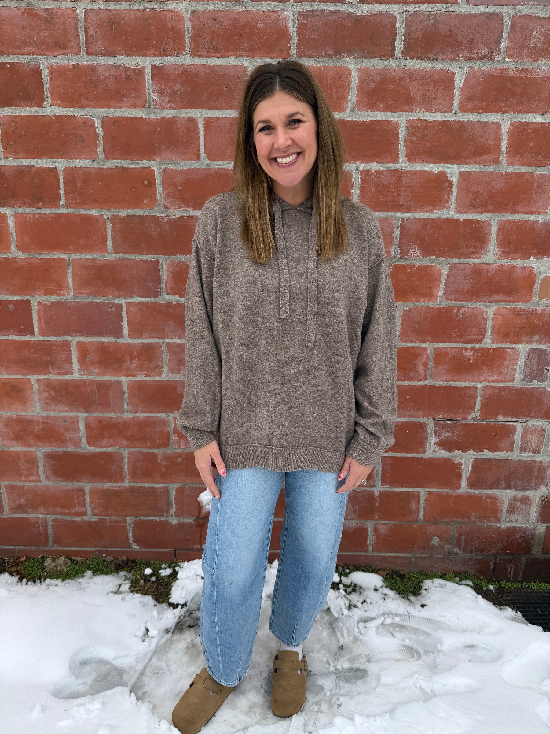 Oversized Mocha Knit Hoodie