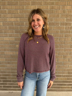 Dark Cherry Stripe Top