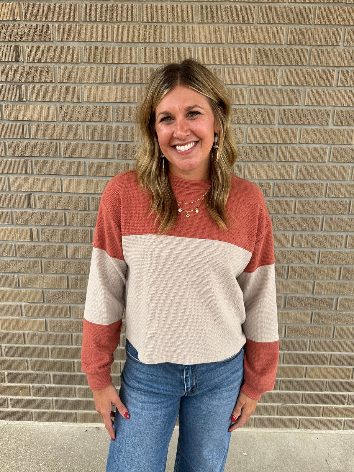 Cloudy Knit Color Block - Rust