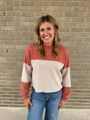 Cloudy Knit Color Block - Rust
