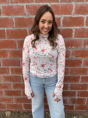 White Floral Mesh Long Sleeve