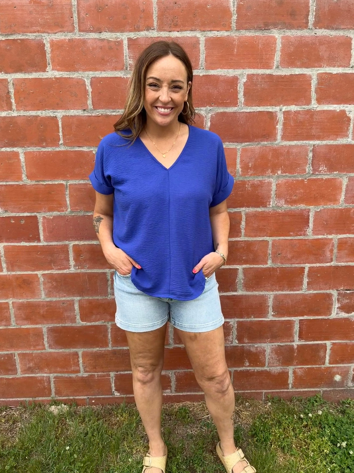 Royal Blue V Neck Top