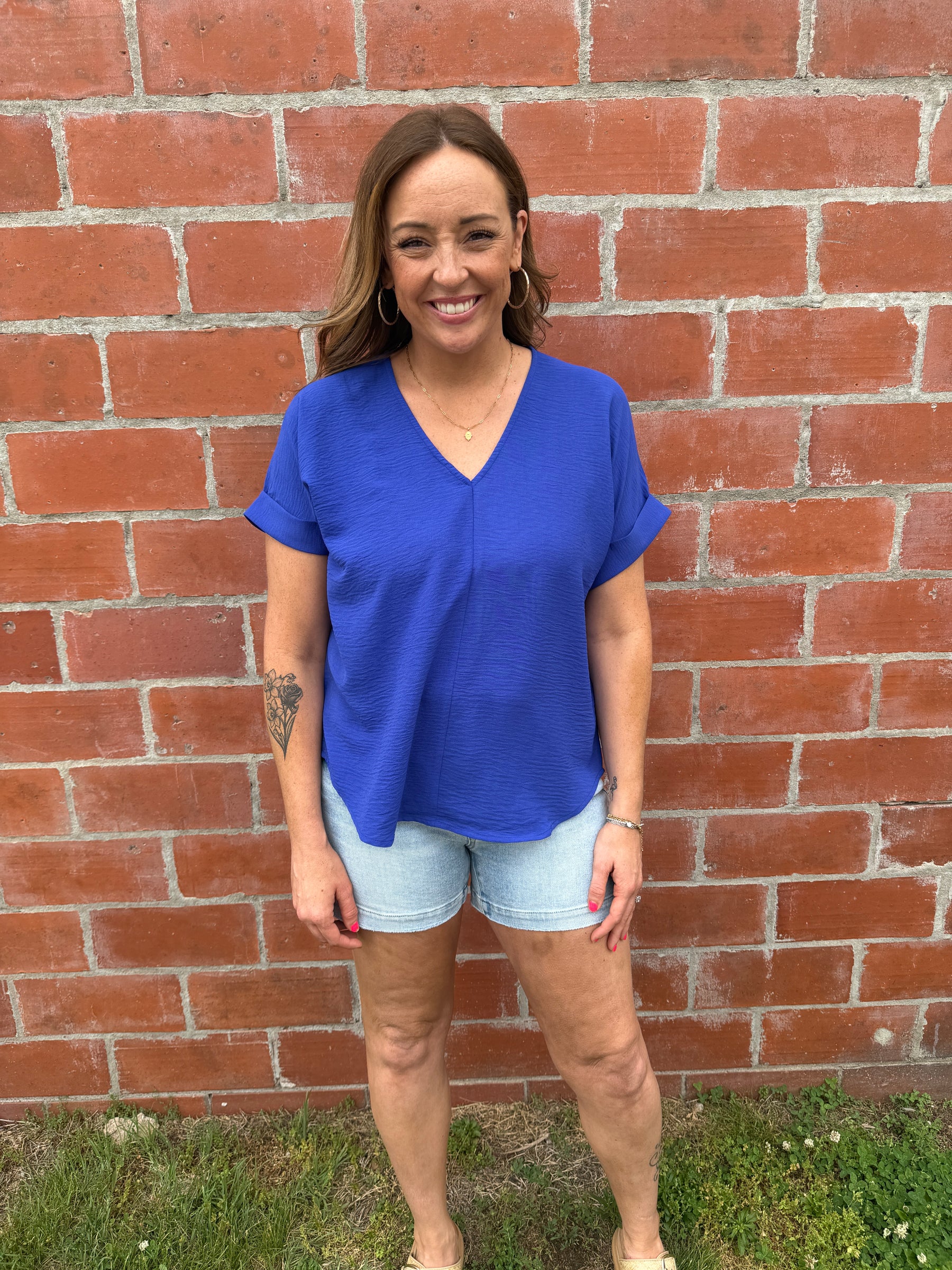 Royal Blue V Neck Top