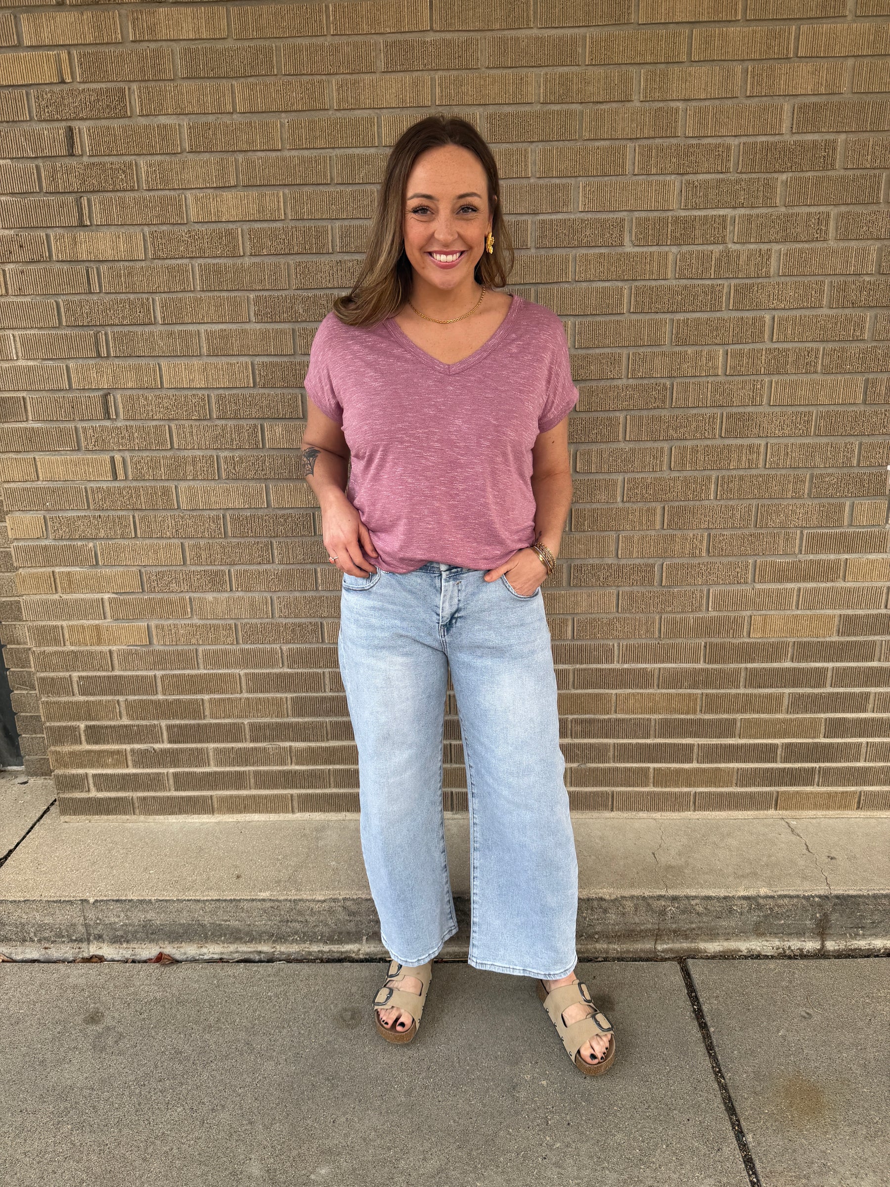 Mauve V Neck Tee