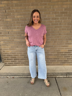 Mauve V Neck Tee