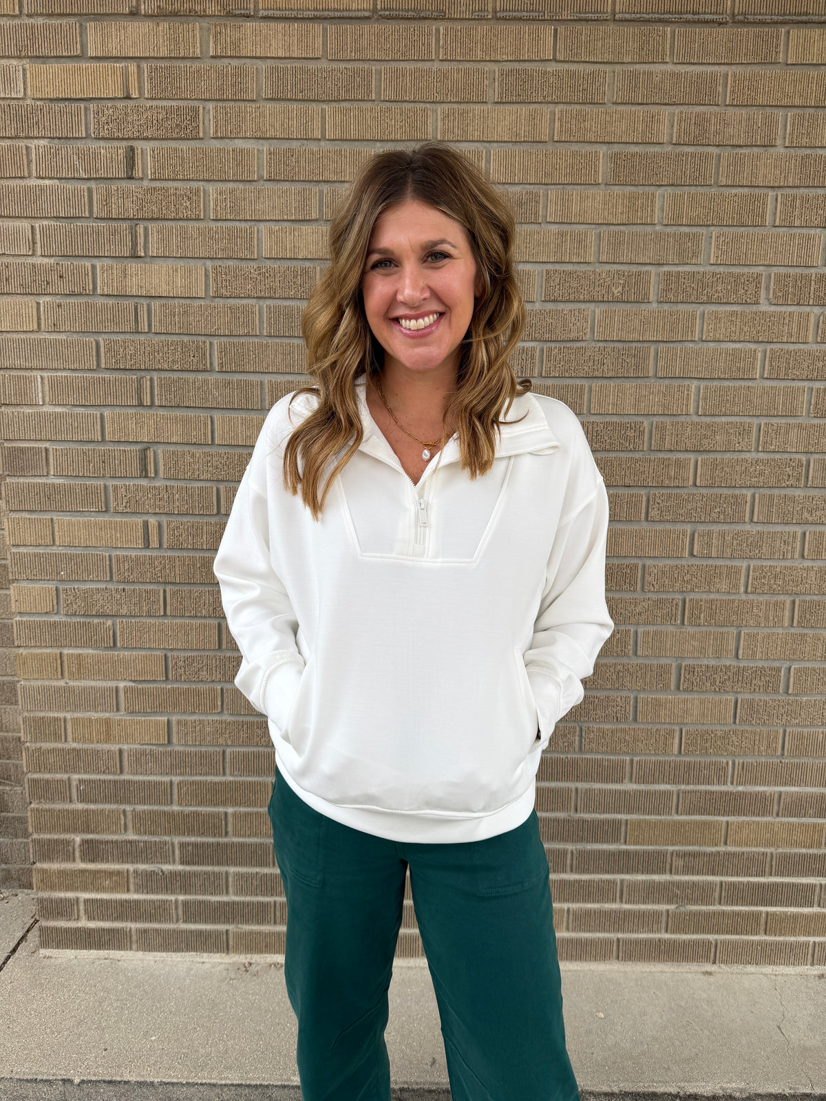 Modal Zip Up Pullover - Cream