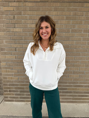 Modal Zip Up Pullover - Cream