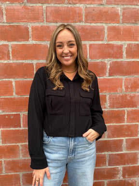 Black Crop Button Up