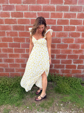 Yellow Floral Midi Dress