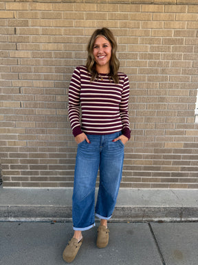 Stacy Long Sleeve - Maroon Stripe