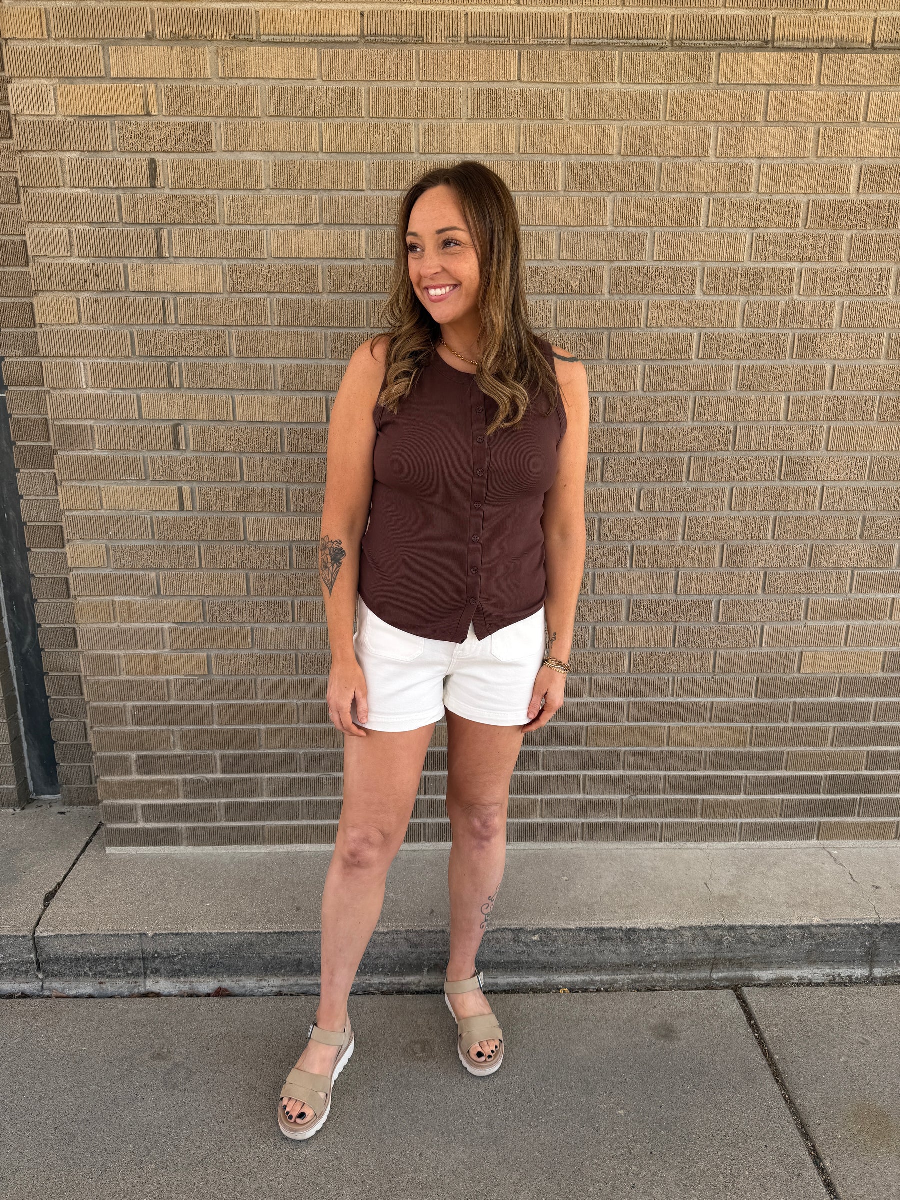 Button Up Tank - Brown