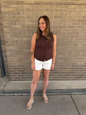 Button Up Tank - Brown